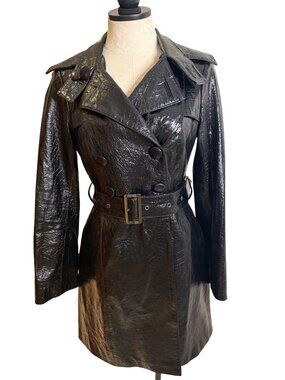 Bebe Womens Crocodile Embossed Genuine Patent Leather Trench Coat Size Small Y2k